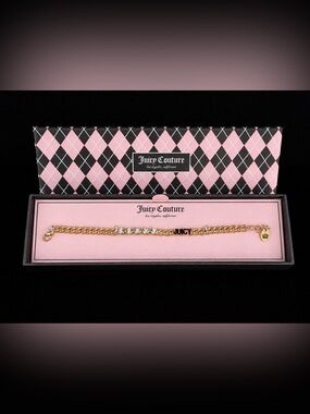 Juicy Couture Gold-Tone Crystal Logo Tennis Bracelet in Gift Box